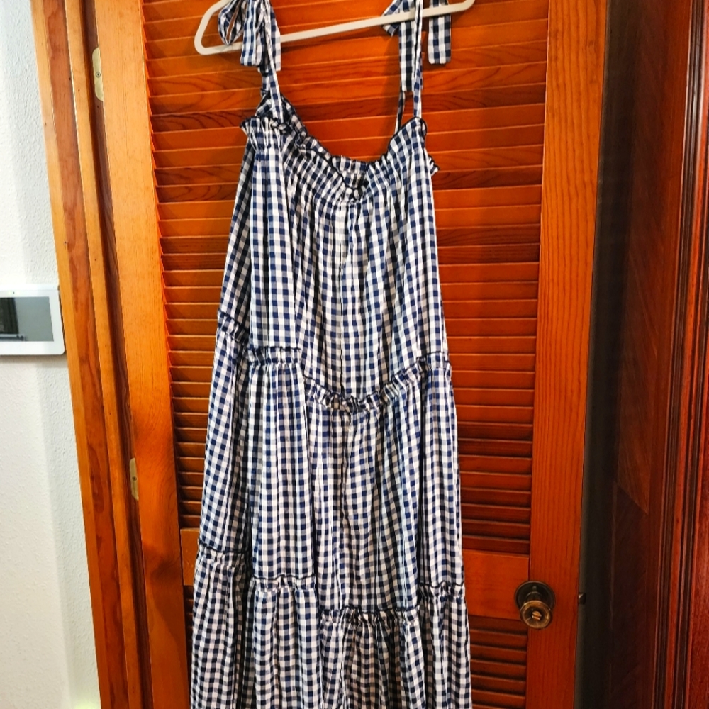 Brand New Triple Tiered Navy Checked Dress